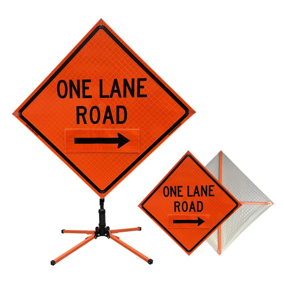 One Lane Road Ahead velcro Around Ahead Roll-Up Signs 4 One Lane Road Ahead velcro Around Ahead Roll-Up Signs 4